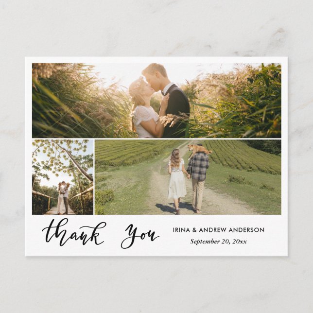 Modern Thank You Script Wedding Photos Postcard (Front)