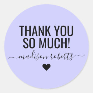 Modern thank you so much typography lavender classic round sticker