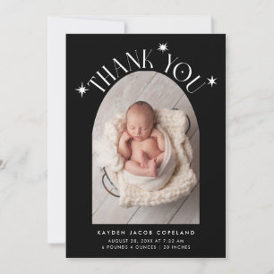 Modern Thank You Stars Black Photo Birth Announcement