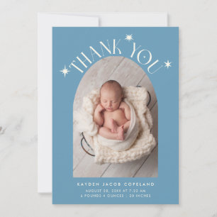 Modern Thank You Stars Denim Blue Photo Birth Announcement