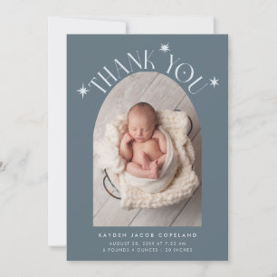 Modern Thank You Stars Slate Blue Photo Birth Announcement