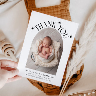 Modern Thank You Stars White Photo Birth Announcement