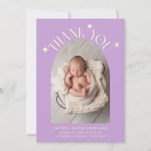 Modern Thank You Stars Wisteria Photo Birth Announcement