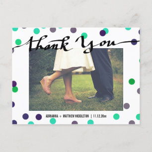 Modern Thank You Typography Confetti Wedding Photo Postcard