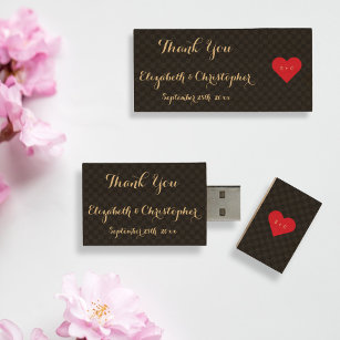 Modern Thank You Wedding Party Favour Red Heart US Wood USB Flash Drive