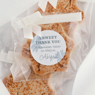 Modern Thank You with Blue Flowers Favour Classic Round Sticker