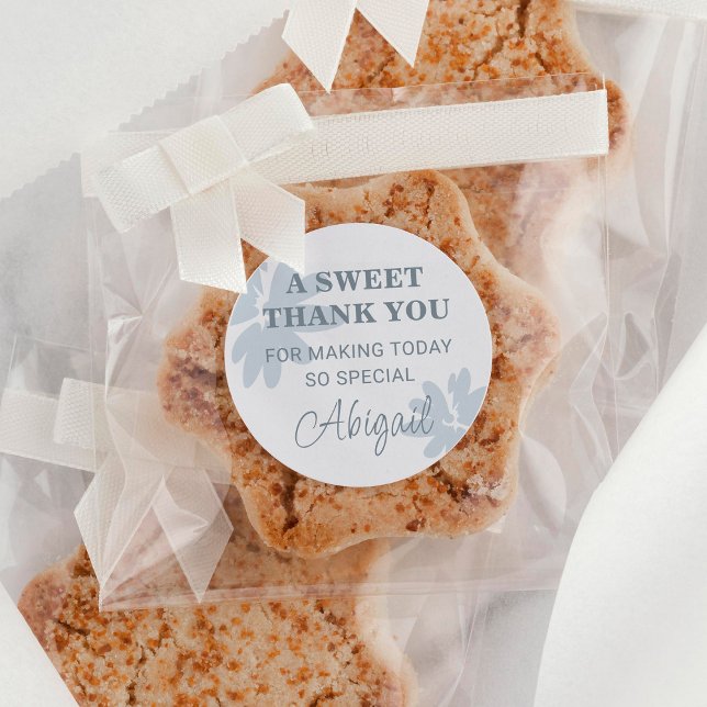 Modern Thank You with Blue Flowers Favour Classic Round Sticker (Creator Uploaded)