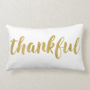 Modern Thankful In Gold Thanksgiving Decorative Lumbar Cushion