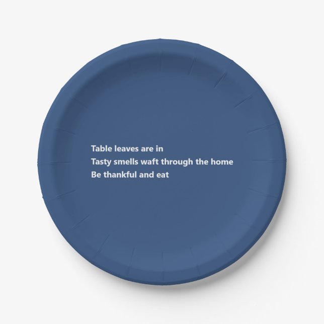 Modern Thankful Poem Minimal Blue Thanksgiving Paper Plate (Front)