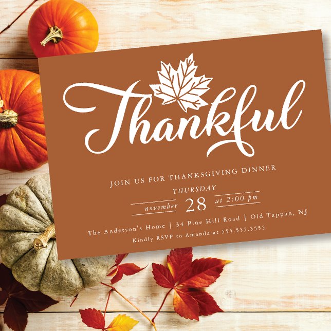 Modern Thankful Thanksgiving Dinner Invitation (Creator Uploaded)