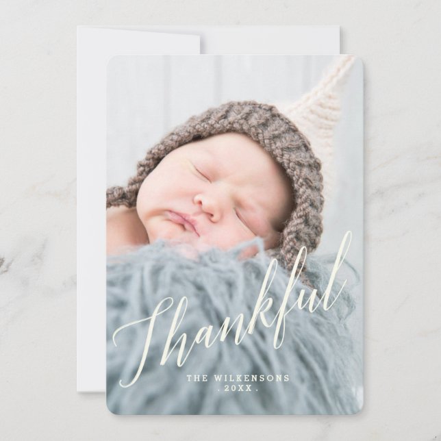 Modern Thankful Thanksgiving Photo Card (Front)