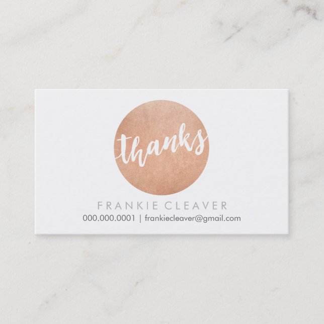 MODERN THANKS SCRIPT handdrawn bold spot rose gold Business Card (Front)