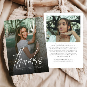 Modern Thanks Script Simple Photo Graduation Thank You Card