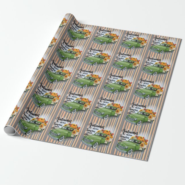 Modern Thanksgiving Beautiful Autumn Collection Wrapping Paper (Unrolled)