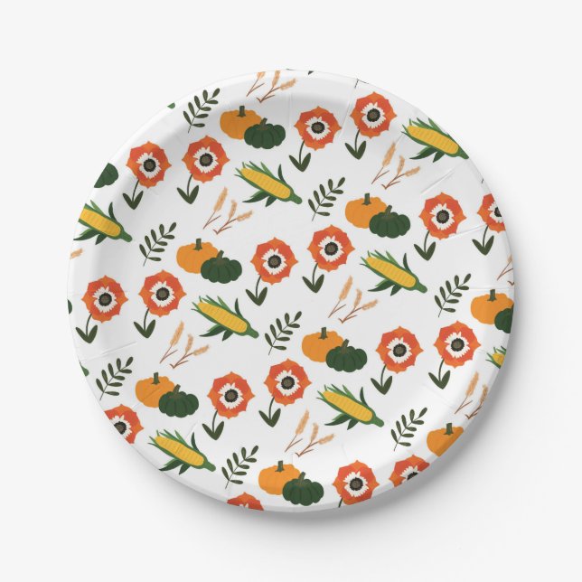Modern Thanksgiving Blossom Paper Plate (Front)