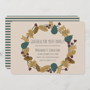 Modern Thanksgiving Dinner Grateful Wreath Invitation