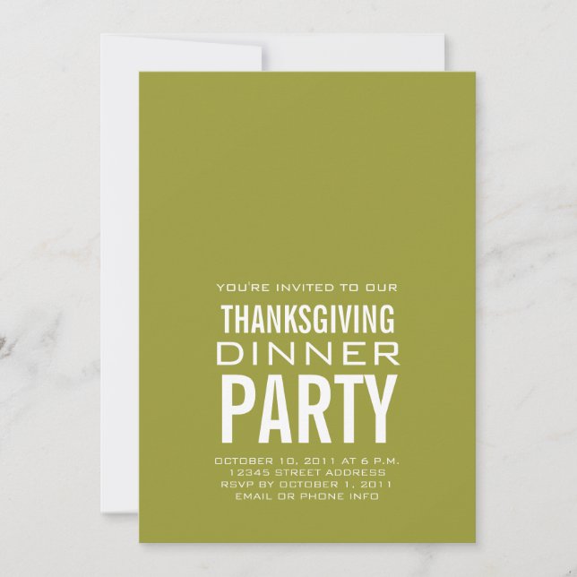 MODERN THANKSGIVING DINNER PARTY INVITATION GREEN (Front)