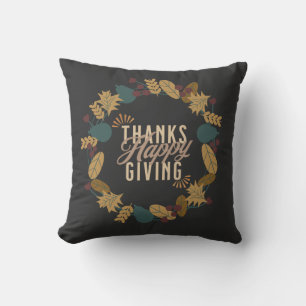 Modern Thanksgiving Dinner Party Wreath Cushion