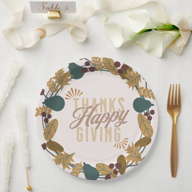 Modern Thanksgiving Dinner Party Wreath Paper Plate (Wedding)