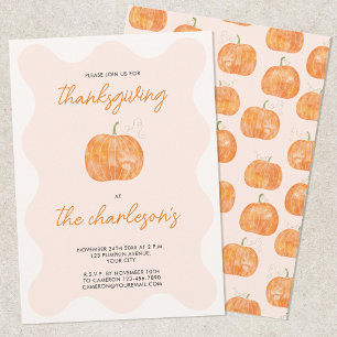 Modern Thanksgiving Dinner Watercolor Pumpkin Invitation