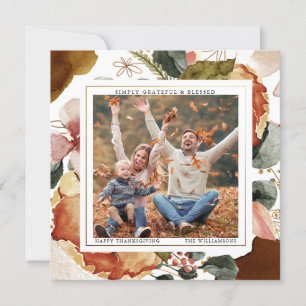 Modern Thanksgiving Elegant Floral Photo Greeting  Holiday Card