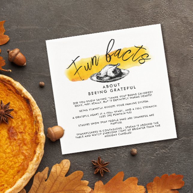 Modern Thanksgiving Fun Facts Yellow Watercolor Napkin (Creator Uploaded)