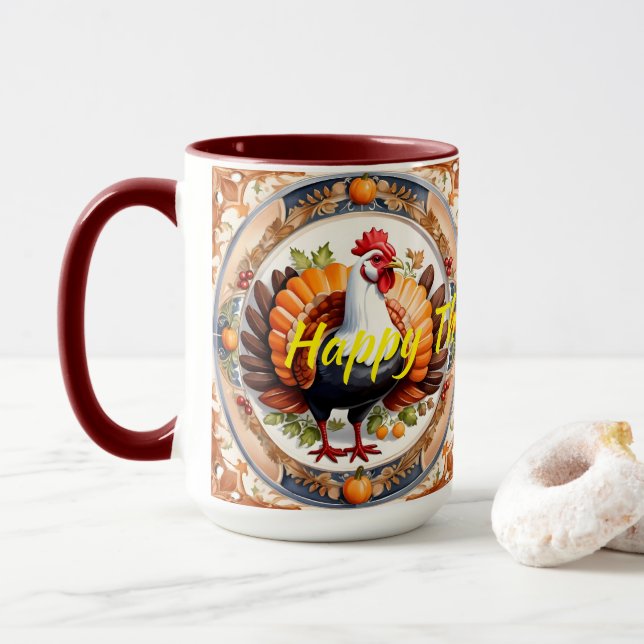 Modern Thanksgiving Pumpkin Autumn Collection Mug (With Donut)