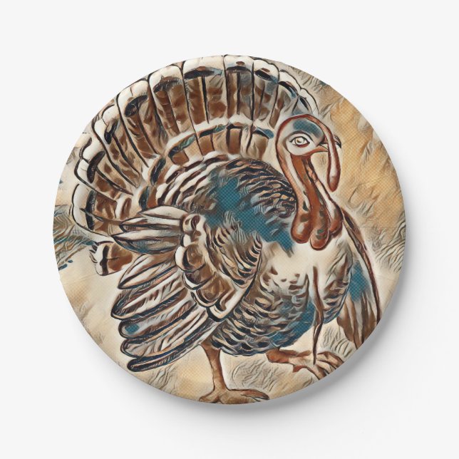 Modern Thanksgiving Turkey Paper Plate (Front)