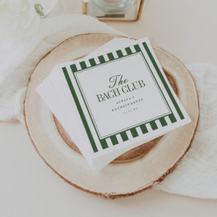 Modern "The Bach Club" Striped Olive Green Script Napkin
