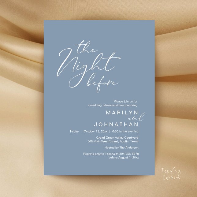 Modern The Night Before Wedding Rehearsal Dinner Invitation (Modern The Night Before Wedding Rehearsal Dinner Invitation Card in Dusty Blue)