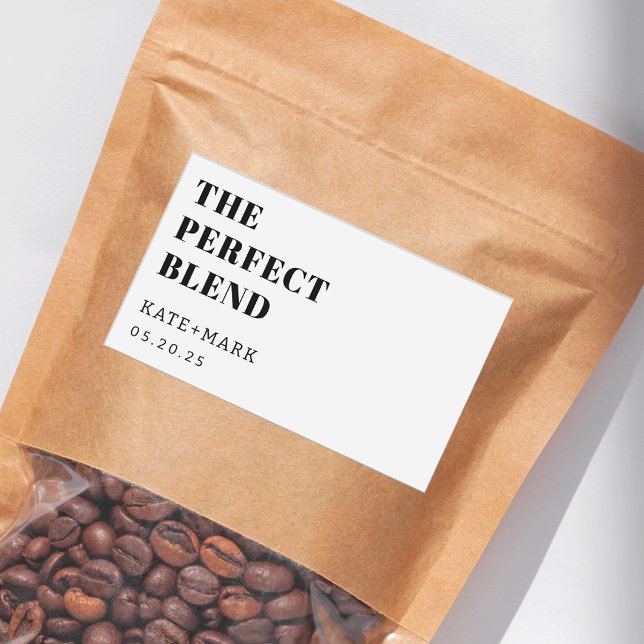 Modern The Perfect Blend Wedding Coffee Favour Rectangular Sticker (Creator Uploaded)