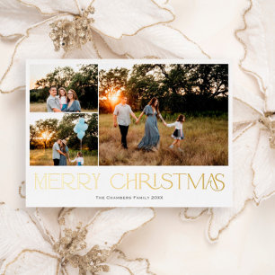 Modern thee photo Merry Christmas  Foil Holiday Card
