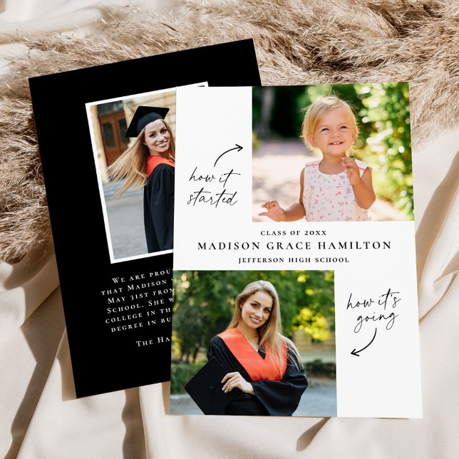 Modern Then and Now 3 Photo Graduation Announcement (Creator Uploaded)