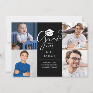 Modern Then And Now 4 Photo Graduation Party Invitation