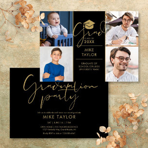 Modern Then And Now 4 Photo Graduation Party Invitation