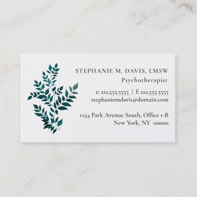 Modern Therapist Fern Plant Business Card (Front)
