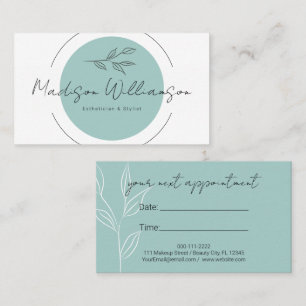Modern Therapist Stylist Spa Botanical Appointment Card
