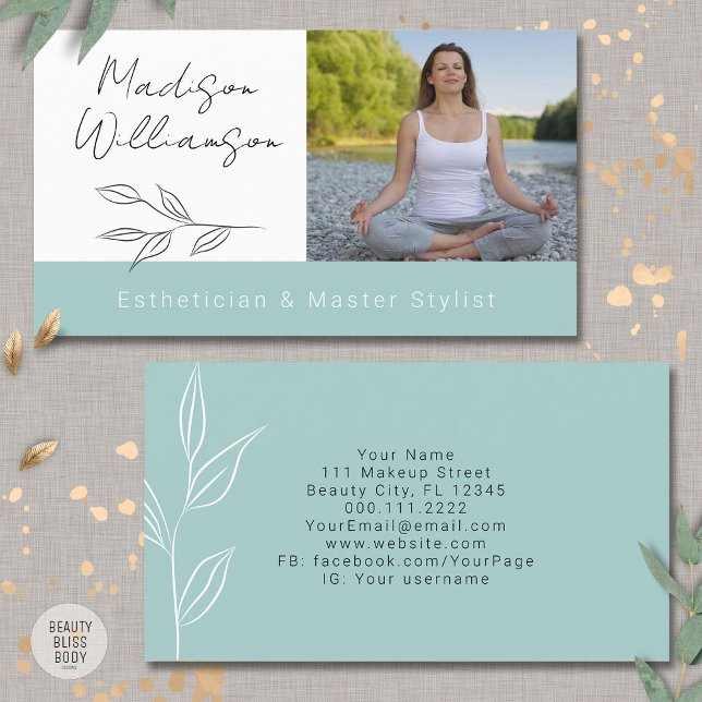 Modern Therapist Stylist Spa Botanical Photo Ready Business Card (Creator Uploaded)