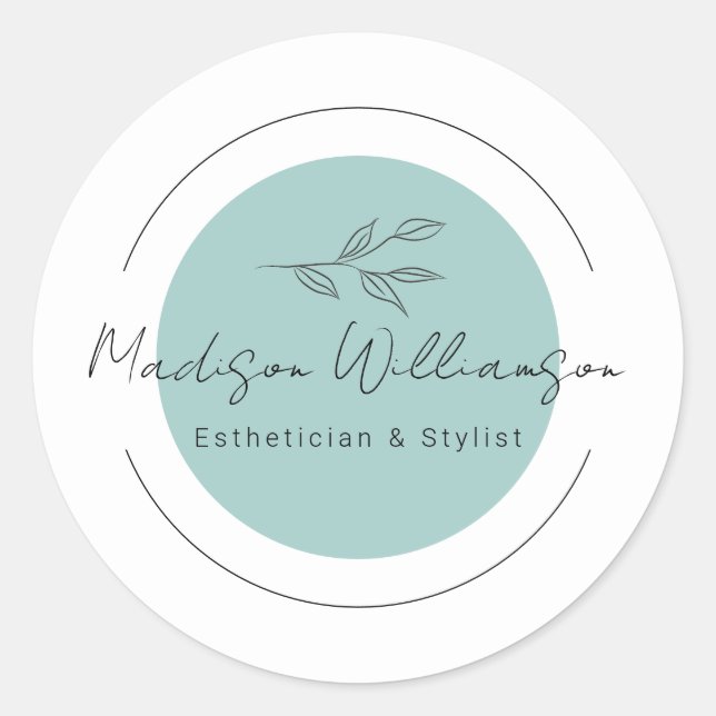 Modern Therapist Stylist Spa Minimalist Botanical  Classic Round Sticker (Front)