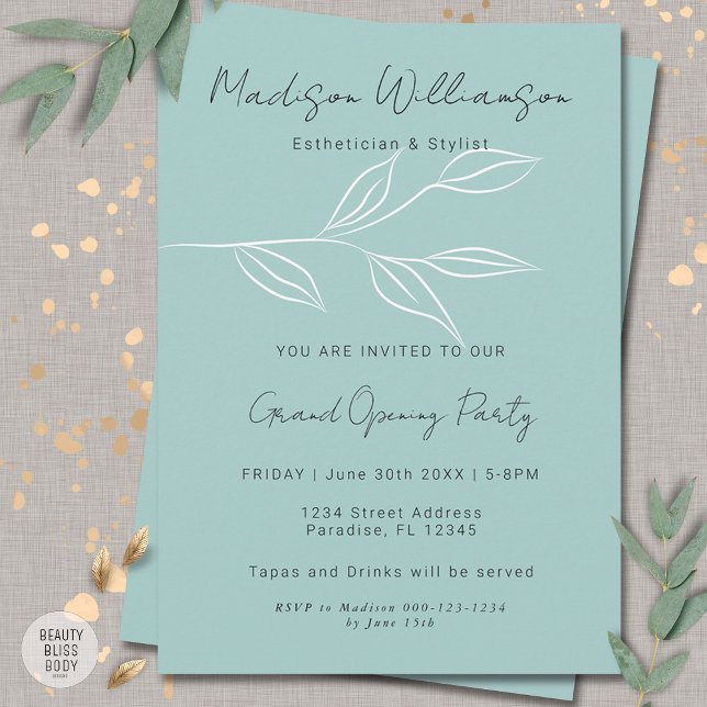 Modern Therapist Stylist Spa Minimalist Botanical  Invitation (Creator Uploaded)