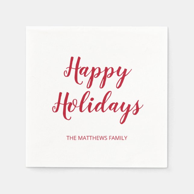 Modern Thick Red Script Happy Holidays Christmas Napkin (Front)