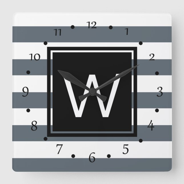 Modern Thick White Stripes Personalized Square Wall Clock (Front)