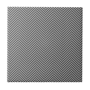 Modern Thin Black White Chevron Stripes Pattern Tile