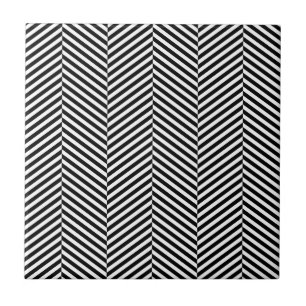 Modern Thin Black White Chevron Stripes Pattern Tile