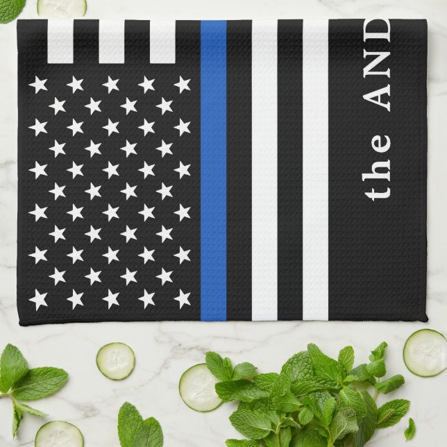 Modern Thin Blue Line Personalised Name Police Tea Towel (Folded)