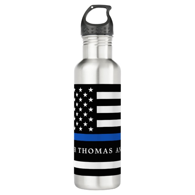 Modern Thin Blue Line Personalised Police Officer 710 Ml Water Bottle (Front)