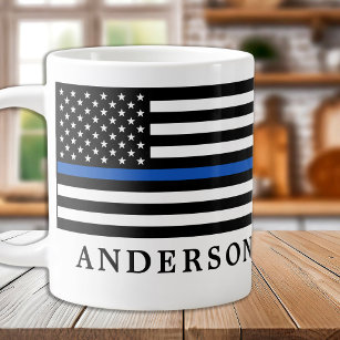 Modern Thin Blue Line Personalised Police Officer Large Coffee Mug