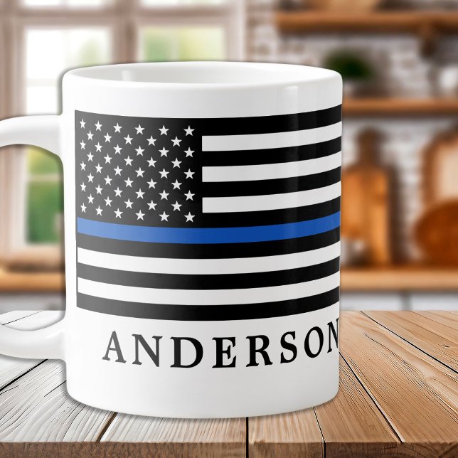 Modern Thin Blue Line Personalised Police Officer Large Coffee Mug (Creator Uploaded)