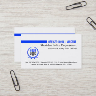 Modern Thin Blue Line Police White with Logo Business Card