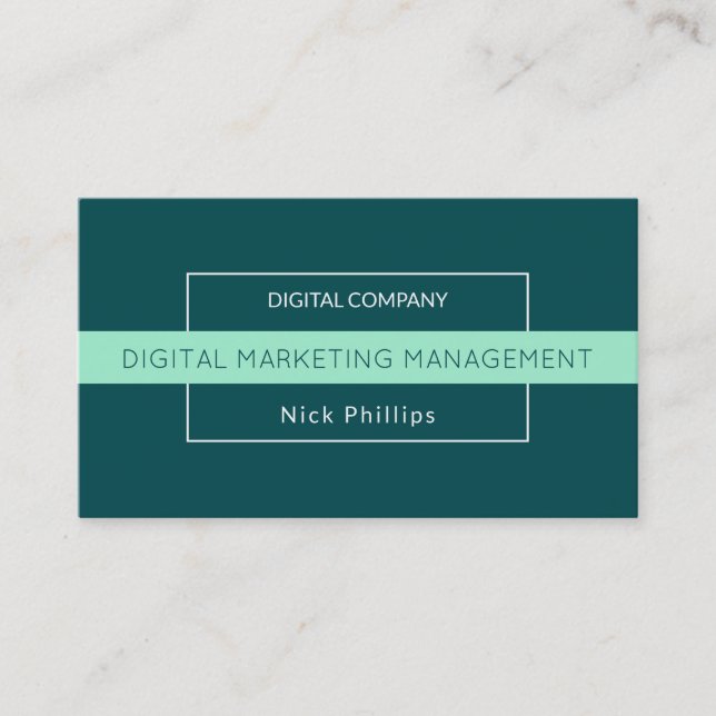 Modern thin frame elegance teal business card (Front)